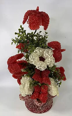 Vtg Red & White Spun Lucite Floral Arrangement Prestige Design Crystal Flowers • $158