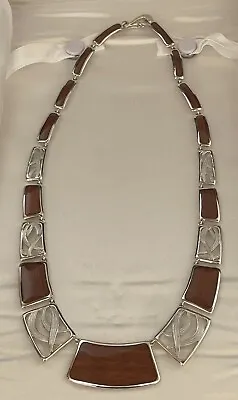 NA HOKU Sterling Silver Koa Wood Inlay Tropical Leaf Collar NECKLACE W/Box Exc. • $419.99