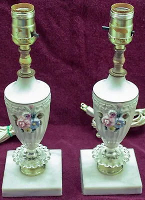 2 Vintage Marble Base Porcelain Hand Painted Pastel Lamps • $43