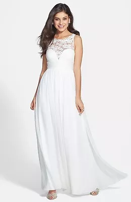 NWOT  Ivory  Aidan Mattox Embellished Lace & Silk Chiffon Gown  Size 12 • $229