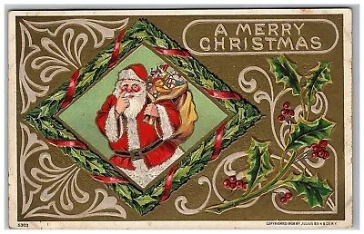 1908 Santa Merry Postcard Bien Christmas Claus Julius Vtg Holly Berries Toys • $34.50