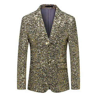 Men Glitter Sequin Suit Blazer Dress Jacket Coat Dinner Party Prom Wedding New • £52.99