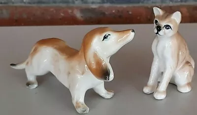 Miniature Figurines Vintage  Bone China Cat & Datchund • $12.60