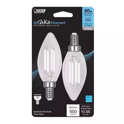 Feit White Filament BA10 E12 (Candelabra) Filament LED Bulb Daylight 60Watt  2pk • $13.77