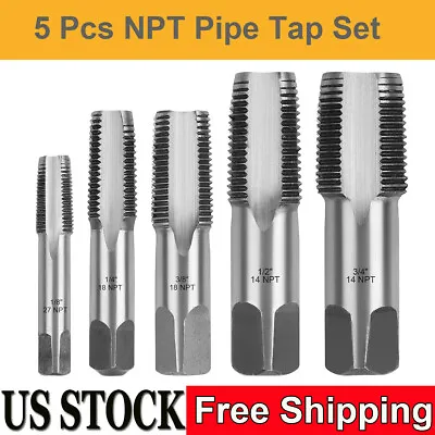New 5 Piece Npt Taper Pipe Tap Set 1/8  1/4  3/8  1/2  And 3/4  Full Set • $20.99