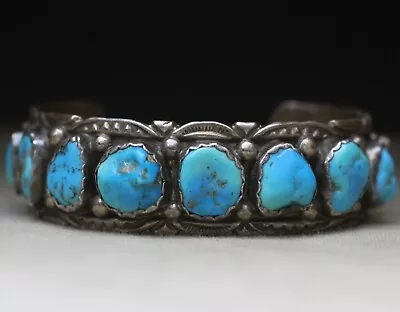 Vintage Native American Navajo Turquoise Sterling Silver Cuff Bracelet  • $310.50