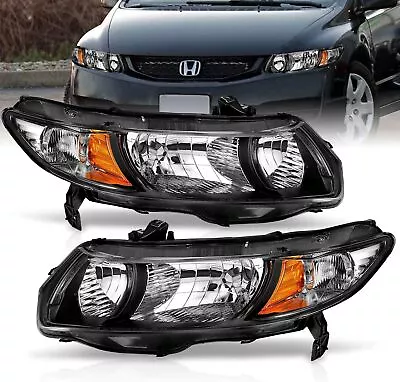 Headlights Assembly Housing Lamp Black For 2006-2011 Honda Civic 2Dr Coupe Pair • $125.78