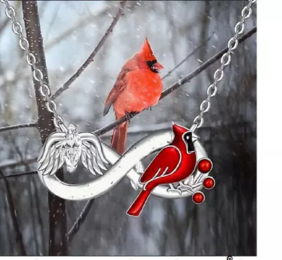 SALE TODAY $9.88 = CARDINAL BIRD INFINITY Charm 925 Sterling Silver 18  Necklace • $9.88