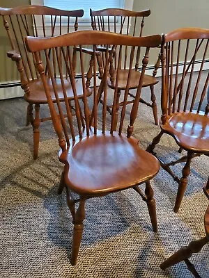 ETHAN ALLEN Heirloom Nutmeg Maple Colonial American Fiddleback Dining Chairs • $250