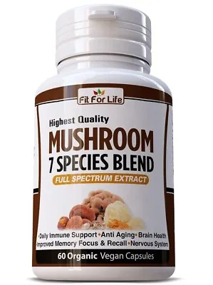 7 Species Mushroom Extract Blend Capsules Turkey Tail Lion's Mane Shitake + • $12.37