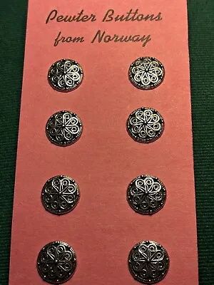 Vintage Pewter Buttons! Norwegian 🇳🇴Made Tinn-Per.  Intricate Design. • $19.50