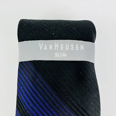 Van Heusen Neck Tie Slim Black & Stripe Mens One Size 100% Silk Brand New Modern • $13.99