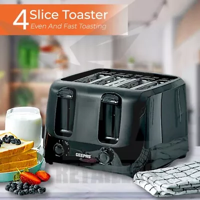 GEEPAS® 4-Slice Toasters With Extra Wide Slots /Variable Browning Control 1400W • £24.99