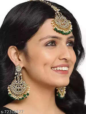 Indian Stylish Traditional Kundan Maang Tikka Earrings/jewellery Set For Women • $28.97