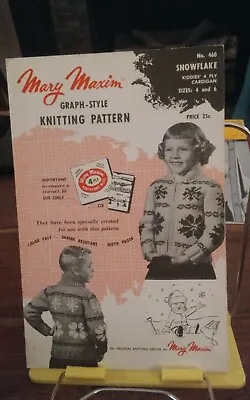 Vtg Mary Maxim Knitting Pattern 460 Snowflake Childs Cardigan Sz 4-6 • $4.42