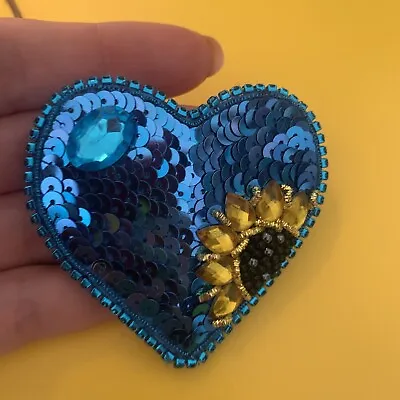 £19.99 • Buy Brooch Handmade Heart Gift Beads Sequin Embroidery Badge Symbolic Ukrainian Pin