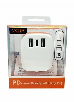 Speedy 3 Pin Charger 2 Port Usb & 1 Type-c 120-240v Mains Wall Plug Fast Adapter • £10.58