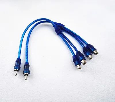 2pcs 12  RCA Audio Cable  Y  Adapter Splitter 2 Female To 1 Male Plug Cable Blue • £5.86