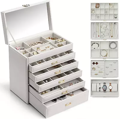 6 Tier Large Jewelry OrganizerJewelry Box Women Mirror Jewelry Holder Organizer • $50.91