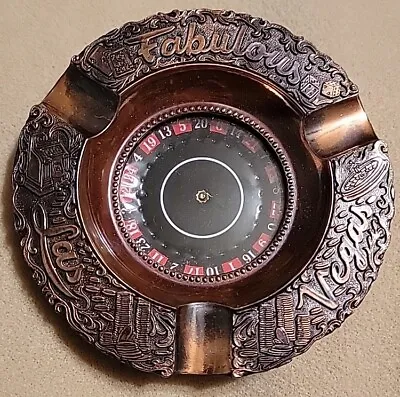 Vintage Las Vegas Roulette Wheel Spinning Action Copper Ashtray Working 5  Round • $14.99