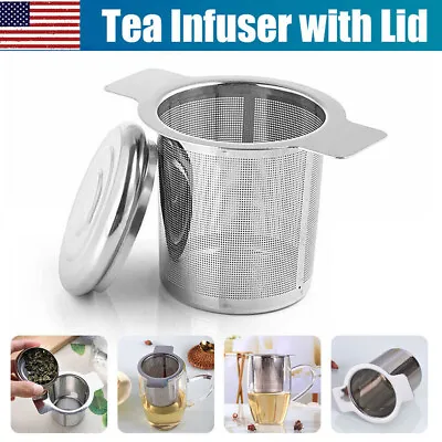 Tea Infuser With Lid Mesh Stainless Steel Metal Cup Strainer Loose Leaf Filter • $5.43