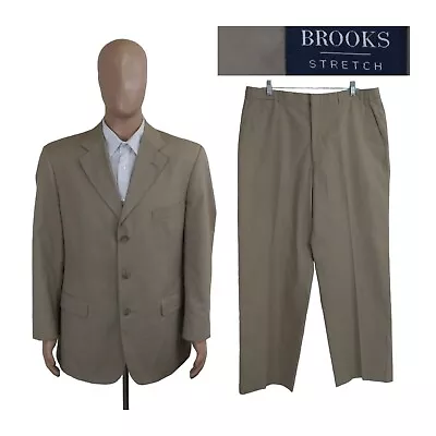 Brooks Brothers Stretch Two Piece Cotton Blend Khaki Beige Suit 44R Pants 37X30 • $71.99