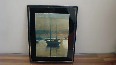 Gold Foil Sailboat Ship Picture Framed Matted 8”x10” Sailboat At Sunset #4919 Vt • $20