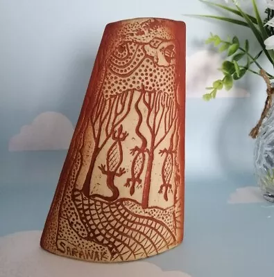 Vintage Sarawak Hand Carved Vase Pottery Unique Tribal Design Malaysia Unusual  • £14.99