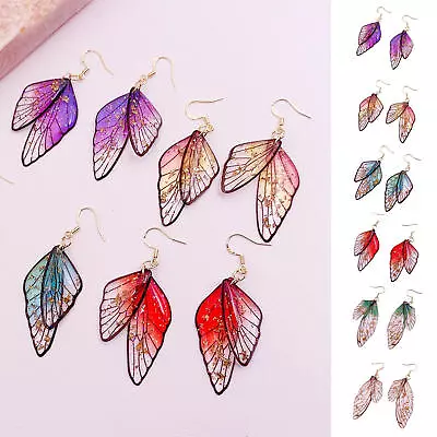 Fairy Simulation Wing Insect Butterfly Rhinestone Drop Earrings Handmade Jewelry • $15.01