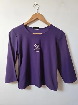 Vintage C&A Cyber Clockhouse 90s Purple Semi Crop Swirl T-shirt Blouse Top 10 12 • £22.99