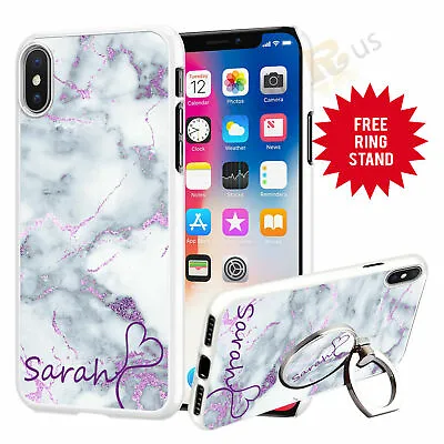 Personalised Marble Phone Case Cover & Finger Ring Stand For Top Mobiles 076-4 • $9.98
