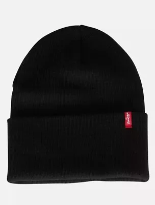 Levis Red Tab Turn Up Beanie Hat Black New Adults One Size OFFICIAL • £21.59