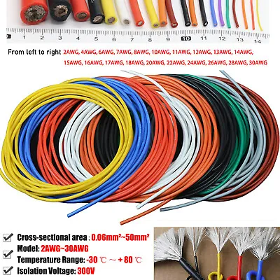 Flexible Silicone Cable Wire 2AWG~30AWG High Temp 0.08mm Tinned Copper Wire UL • $95.68