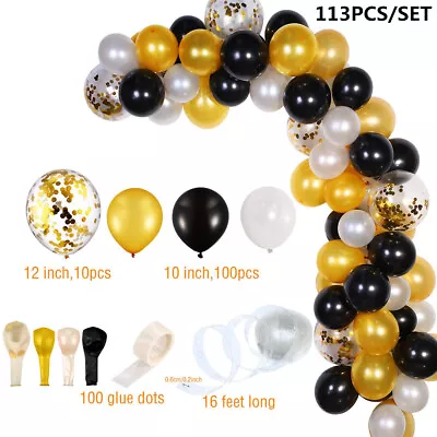 113pcs Black Gold White Confetti Balloon Garland Arch Kit Birthday Wedding Decor • $8.89