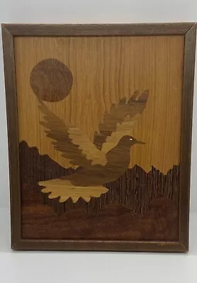 Vintage Wood Marquetry Inlay Flying Duck In Wood Frame Picture • $14.95