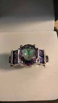 Chunky Mystic Topaz And Amethyst Sterling Silver Ring • £19.99