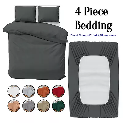 4 Piece Bedding Set Reversible Duvet Quilt Cover Single Double King Size Bed Set • £3.99