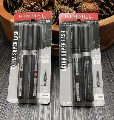 2-Rimmel Extra Super Lash Black Mascara Twin Pack=4 101 Black New • $14.99