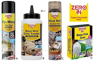 ZERO IN Wasp Bee Fly Nest Killer Powder Bait Trap Control Spray Foam Destroyer • £6.95