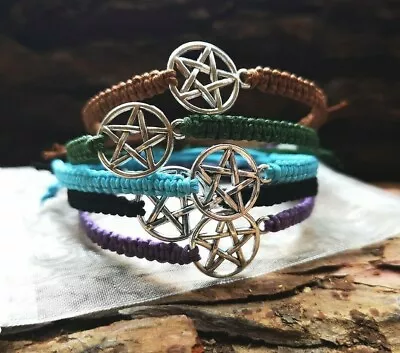 Pentagram Star Bracelet Pagan Wiccan Hippy 5 Elements Macrame Bracelet 5 Colours • £6.95