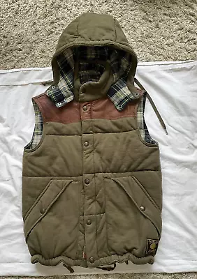 Vintage POLO By Ralph Lauren - Olive Drab Vest - Hooded Plaid Lined - Med -Heavy • $99