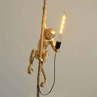 $50 • Buy Retro Industry Monkey Wall Light Resin Hemp Rope Hanging Lamp Pendant Light E27