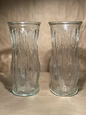 Brody Co 40 Clear Glass Etched Vase Flower Vintage Raised Pattern Set Of Two • $20