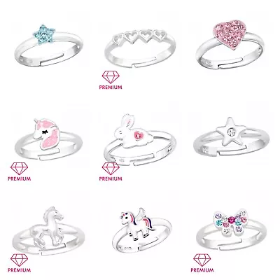 Childrens Girls 925 Sterling Silver Ring Adjustable Unicorn Star Heart Horse Fox • £8.95