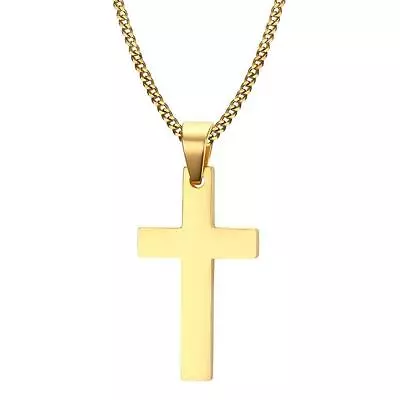 Mens Stainless Steel Gold Silver Cuban Jesus Cross Pendant Necklace Chain Link💎 • $3.99