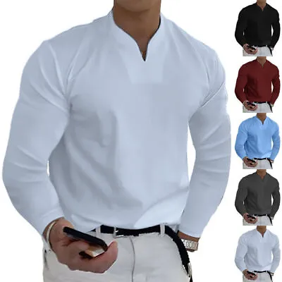 $15.57 • Buy Plus Size Men Fashion Hippie Basic Loose Long Sleeve V Neck T-Shirt Pullover US