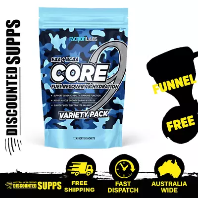 Faction Labs Core 9 Variety Pack 12 Assorted Sachets EAA + BCAAs / Funnel + Post • $29.95