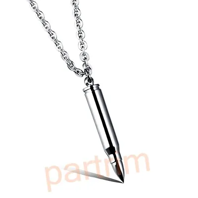 £19.06 • Buy Men's Stainless Steel Necklace Pendant Bullet Shape Silver Clothes Chain Gift