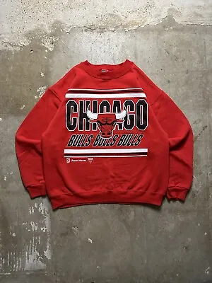 Vintage 90s Chicago Bulls NBA AOP Graphic Pullover Crewneck Sweatshirt Large Red • $39.99