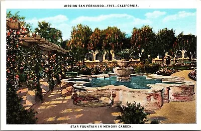 Mission San Fernando California Star Fountain Memory Garden Vintage Postcard • $3